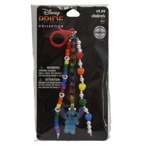 Disney Pride Collection Stitch Keychain Backpack Clip Love Beads Hearts Claires - Picture 3 of 4